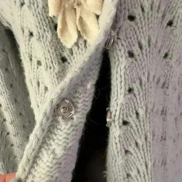 Field Flower Anthropologie XS Blue Knit 3D Starflower Angora Wool Cardigan - Picture 7 of 10